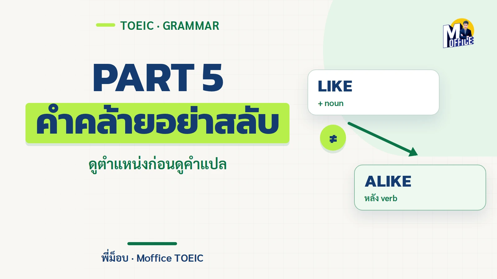 ปกบทความ TOEIC Part 5 เรื่องคำคล้ายที่ใช้ต่างตำแหน่ง