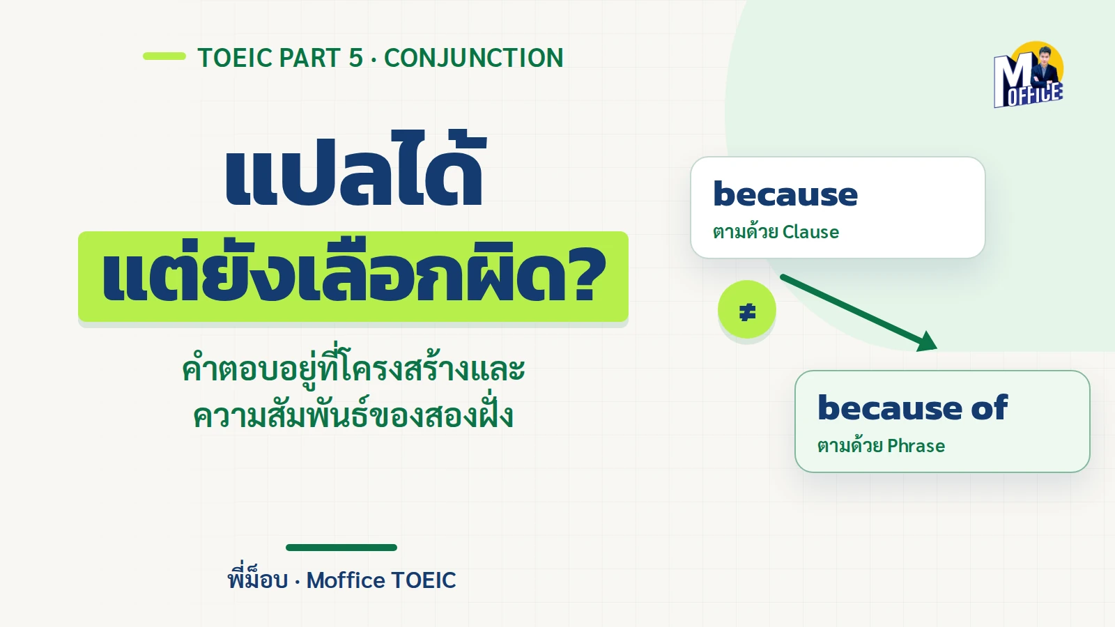 ปกบทความ Conjunction TOEIC แสดงว่าการแปลคำเชื่อมได้ยังไม่พอ ต้องดูโครงสร้างสองข้าง